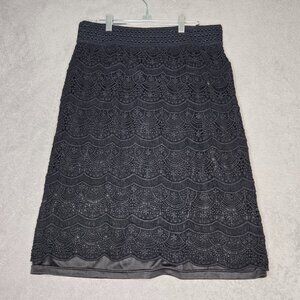 Monroe Main Black Crochet Lace Overlay Skirt Large Satin Lined Whimsigoth Dress